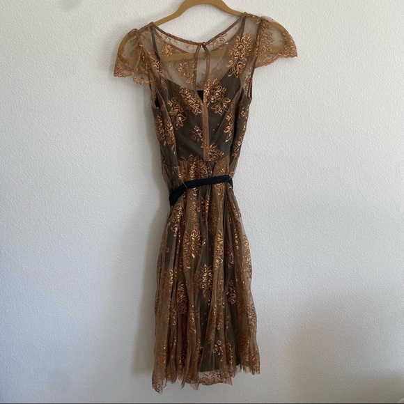 Anthropologie Moulinette Soeurs Honeyed Lace Dress Bronze  - Women's 2 - Picture 5 of 14